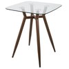 Lumisource Clara Square Counter Table with Walnut Metal Legs and Clear Glass Top CT-CLR3030 WLGL